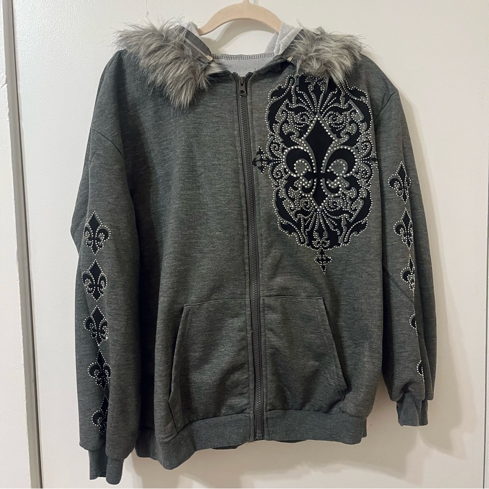 Y2K Rhinestone Zip-Up Sweatshirt